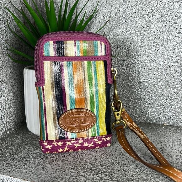 Fossil Striped Coated Canvas Wallet Wristlet - Picture 2 of 4